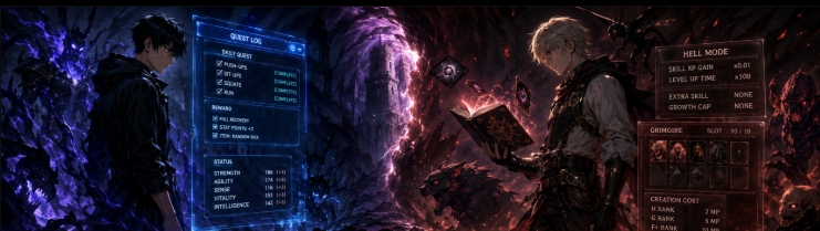 Solo Leveling System vs Hell Mode, temple quest window beside a serf summoning grind